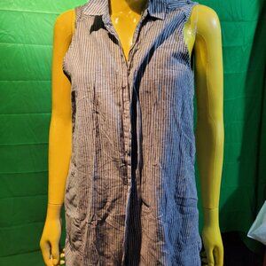 Max Coco Button down Long shirt L gray stripes sleeveless women